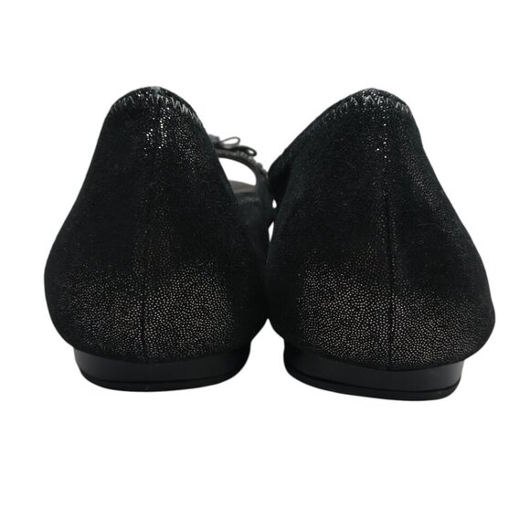 Cole Haan Nike Air Black Shimmer Leather Peep Toe Jeweled Bow Flats Womens 8 - Picture 9 of 13